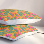 Art Nouveau Pink and Orange Tropical Flowers on Yellow Background Pillow Sham Gallery Image 3