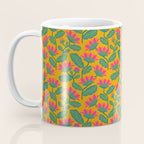 Art Nouveau Pink and Orange Tropical Flowers on Yellow Background Coffee Mug Gallery Image 3
