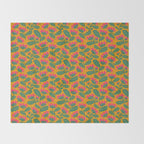 Art Nouveau Pink and Orange Tropical Flowers on Yellow Background Throw Blanket Gallery Image 2