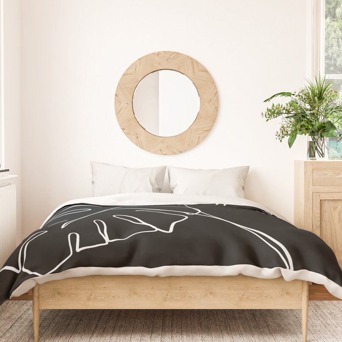 Monstera minimal - black Duvet Cover Gallery Image 3