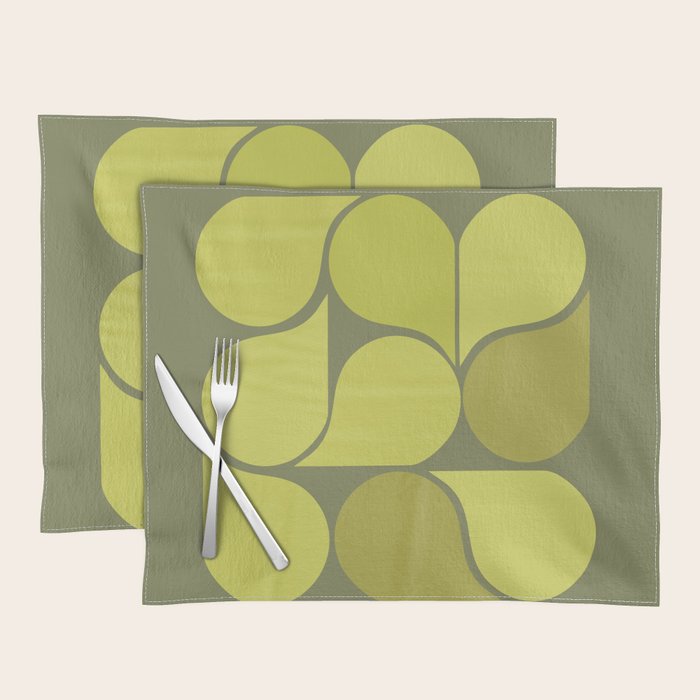 Bright Yellow Teardrop Pattern on Olive Green Placemat Gallery Image 1