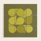 Bright Yellow Teardrop Pattern on Olive Green Wood Wall Art Gallery Image 1