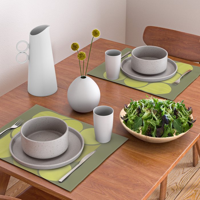 Bright Yellow Teardrop Pattern on Olive Green Placemat Gallery Image 2