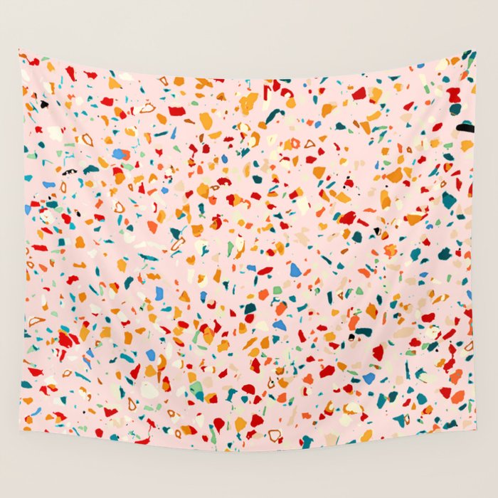 Blush Terrazzo | Pink Eclectic Speckles | Abstract Confetti Painting | Chic Bohemian Illustration Wall Tapestry Gallery Image 4
