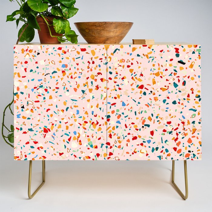 Blush Terrazzo | Pink Eclectic Speckles | Abstract Confetti Painting | Chic Bohemian Illustration Credenza Gallery Image 1