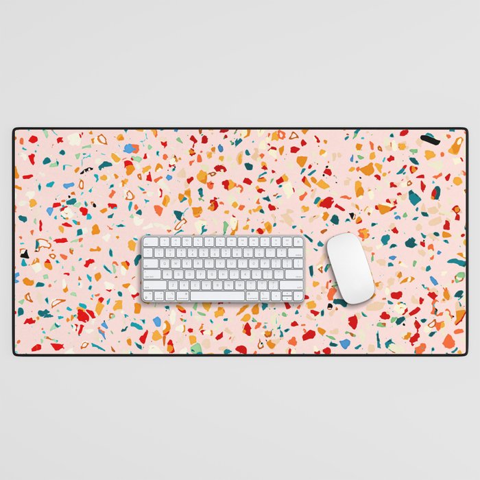 Blush Terrazzo | Pink Eclectic Speckles | Abstract Confetti Painting | Chic Bohemian Illustration Desk Mat Gallery Image 1