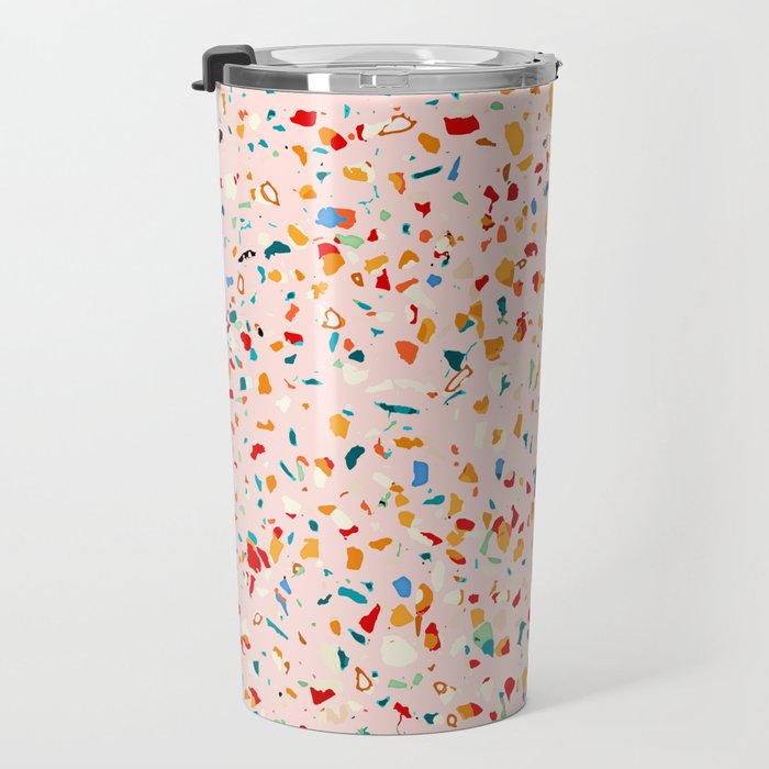 Blush Terrazzo | Pink Eclectic Speckles | Abstract Confetti Painting | Chic Bohemian Illustration Travel Mug Gallery Image 3