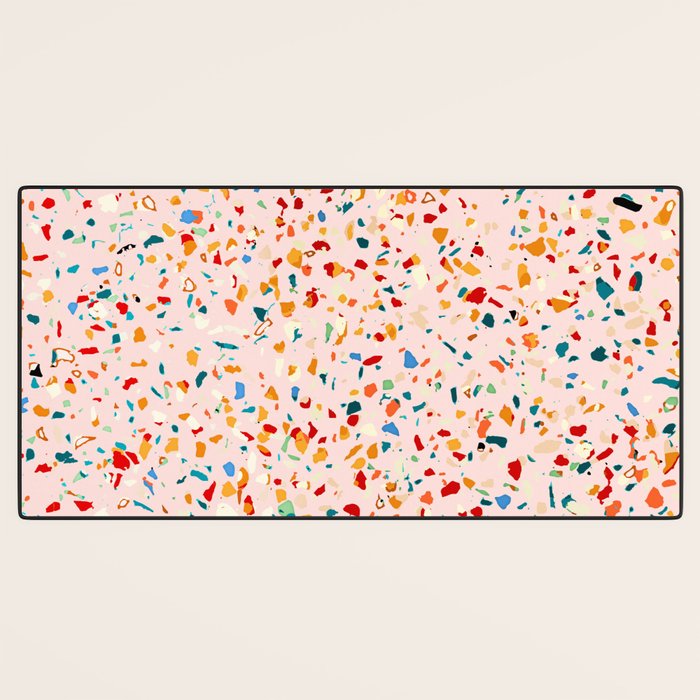 Blush Terrazzo | Pink Eclectic Speckles | Abstract Confetti Painting | Chic Bohemian Illustration Desk Mat Gallery Image 3