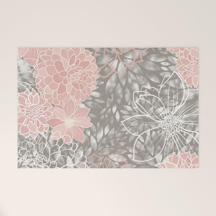 Floral Dahlias, Blush Pink, Gray, White Welcome Mat Gallery Image 1