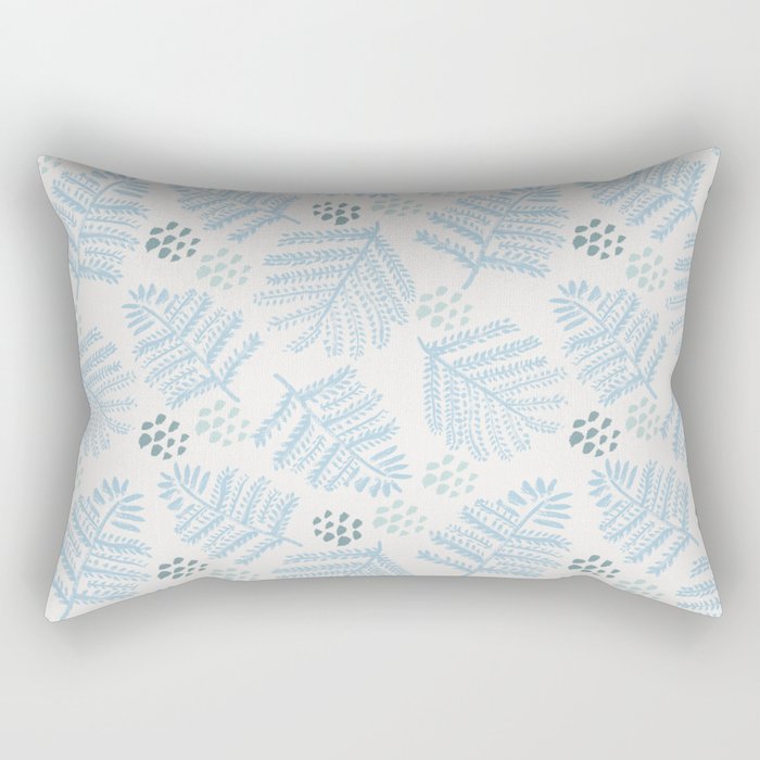 Winter & Woodsy Pine Trees in White & Blue Rectangular Pillow Gallery Image 1