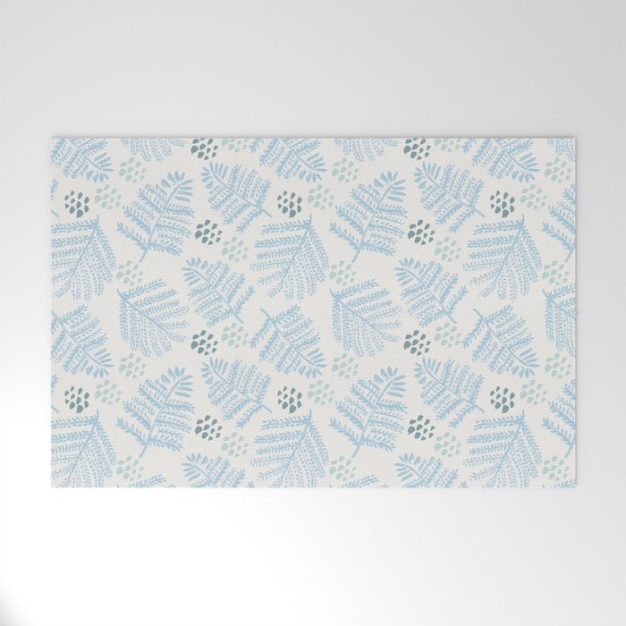 Winter & Woodsy Pine Trees in White & Blue Welcome Mat Gallery Image 1