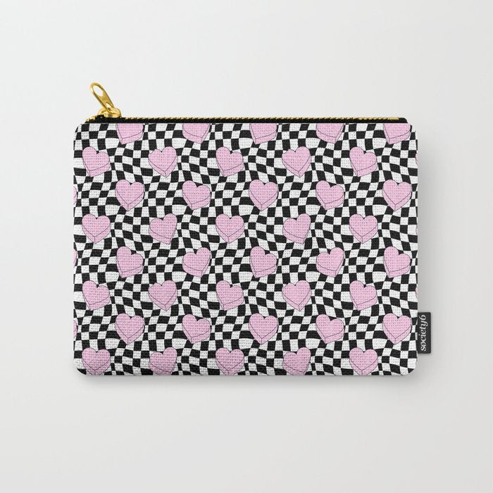 Pink love heart candy checkered pattern Carry All Pouch Gallery Image 1