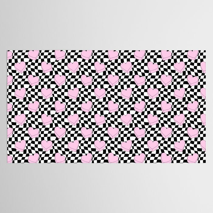 Pink love heart candy checkered pattern Tablecloth Gallery Image 2