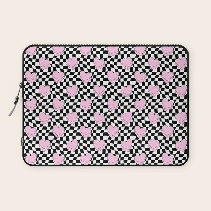 Pink love heart candy checkered pattern Laptop Sleeve Gallery Image 1