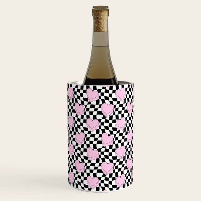 Pink love heart candy checkered pattern Wine Chiller Gallery Image 1