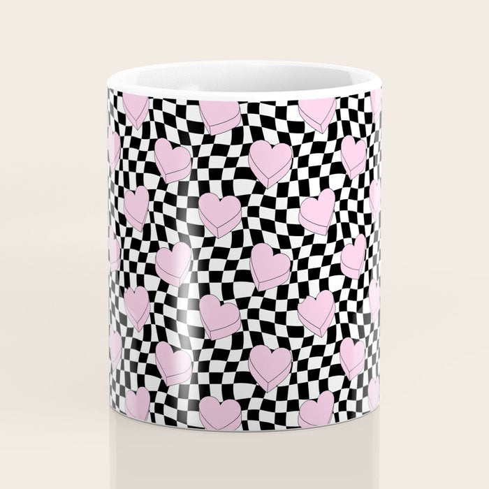 Pink love heart candy checkered pattern Coffee Mug Gallery Image 4