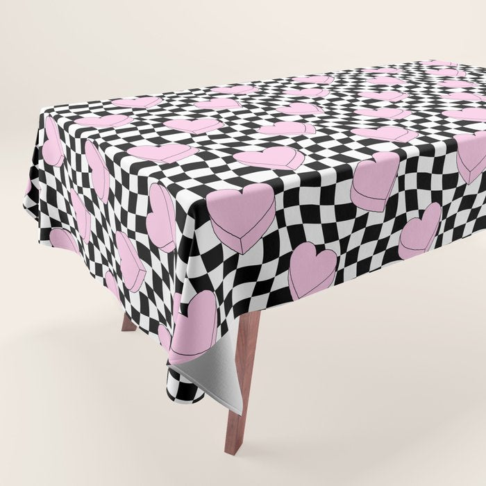 Pink love heart candy checkered pattern Tablecloth Gallery Image 1