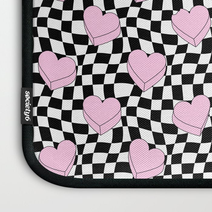 Pink love heart candy checkered pattern Laptop Sleeve Gallery Image 3