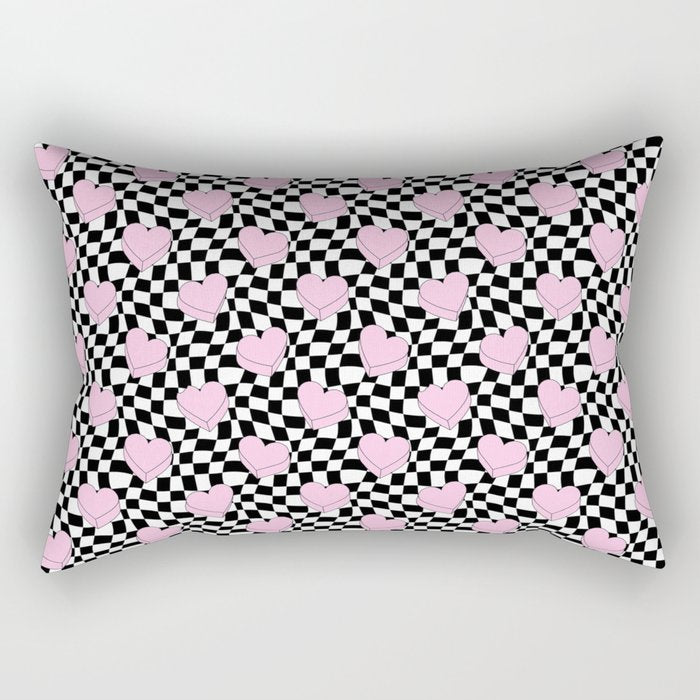 Pink love heart candy checkered pattern Rectangular Pillow Gallery Image 2