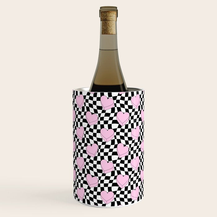 Pink love heart candy checkered pattern Wine Chiller Gallery Image 3