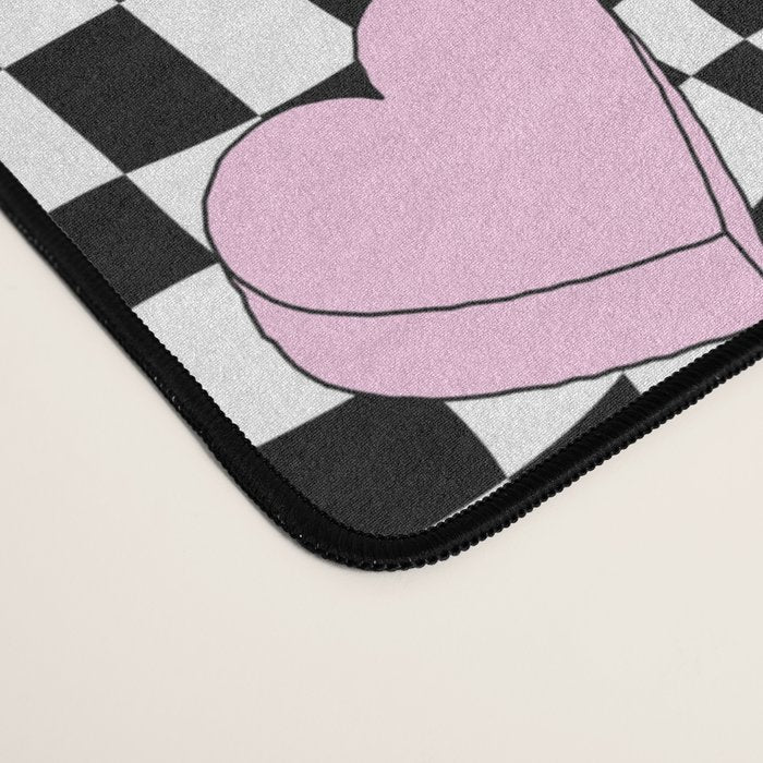 Pink love heart candy checkered pattern Desk Mat Gallery Image 4