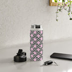Pink love heart candy checkered pattern Water Bottle Gallery Image 4