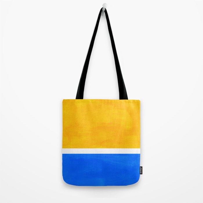 Primary Yellow Cerulean Blue Mid Century Modern Abstract Minimalist Rothko Color Field Squares Tote Bag Gallery Image 2