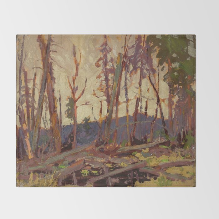 Tom Thomson Burnt Country, Evening 1914 Canadian Landscape Artist Throw Blanket Gallery Image 2