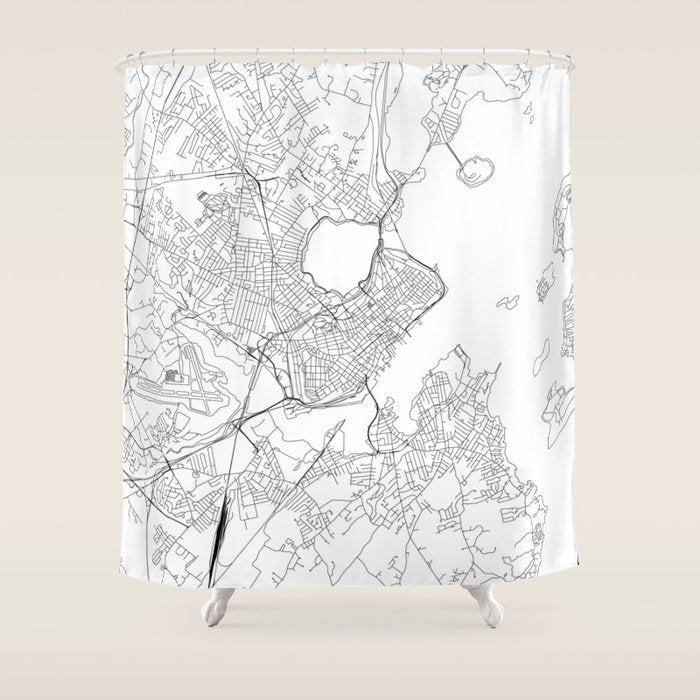 Portland Maine White Map Shower Curtain Gallery Image 1