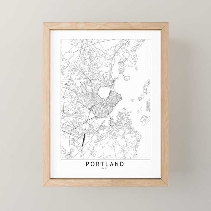 Portland Maine White Map Mini Art Print Gallery Image 1