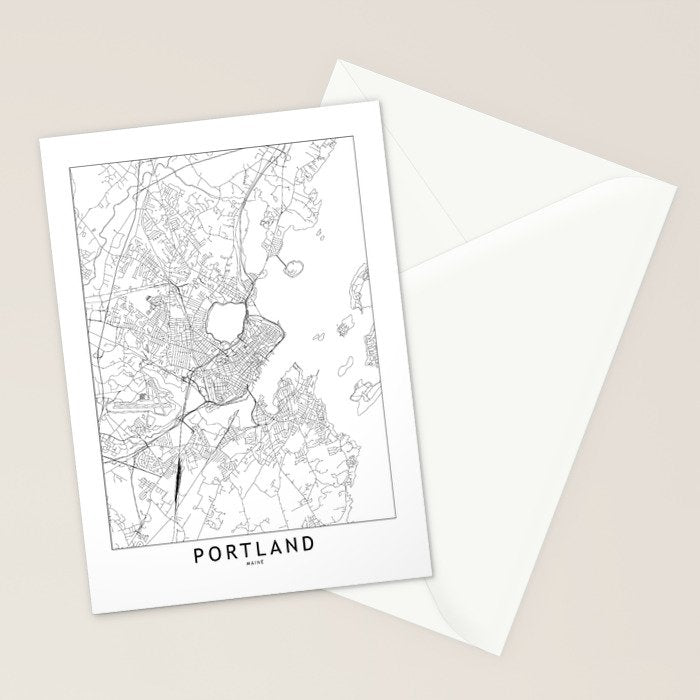 Portland Maine White Map Stationery Card Gallery Image 2