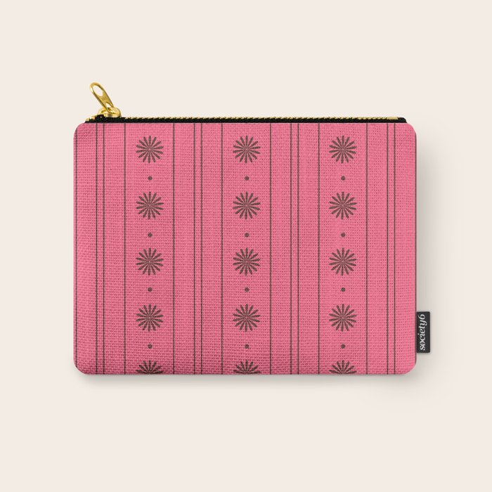 Daisy Stripes Eclectic Cottage Pattern Pink and Brown Carry All Pouch Gallery Image 1