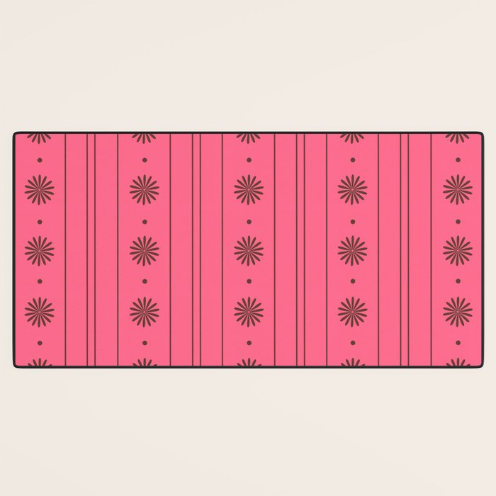 Daisy Stripes Eclectic Cottage Pattern Pink and Brown Desk Mat Gallery Image 3