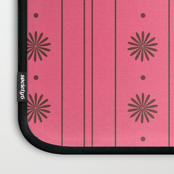 Daisy Stripes Eclectic Cottage Pattern Pink and Brown Laptop Sleeve Gallery Image 3