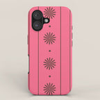 Daisy Stripes Eclectic Cottage Pattern Pink and Brown iPhone Case Gallery Image 1