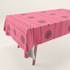 Daisy Stripes Eclectic Cottage Pattern Pink and Brown Tablecloth Gallery Image 1