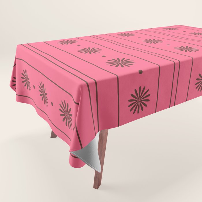 Daisy Stripes Eclectic Cottage Pattern Pink and Brown Tablecloth Gallery Image 1