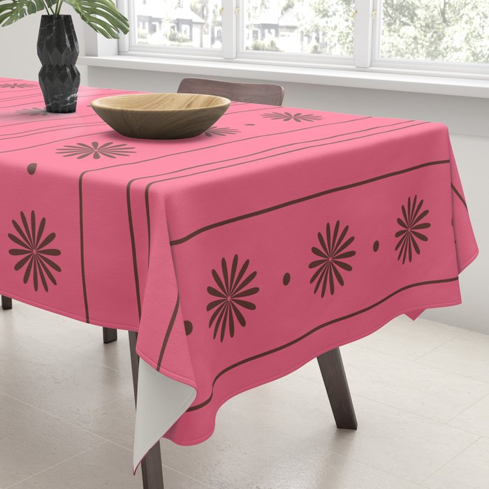Daisy Stripes Eclectic Cottage Pattern Pink and Brown Tablecloth Gallery Image 3