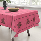 Daisy Stripes Eclectic Cottage Pattern Pink and Brown Tablecloth Gallery Image 3