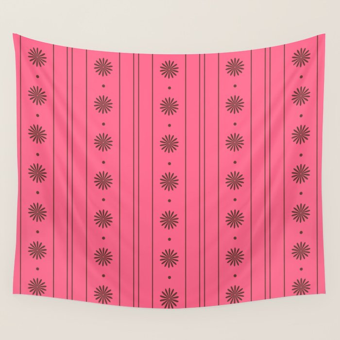 Daisy Stripes Eclectic Cottage Pattern Pink and Brown Wall Tapestry Gallery Image 4