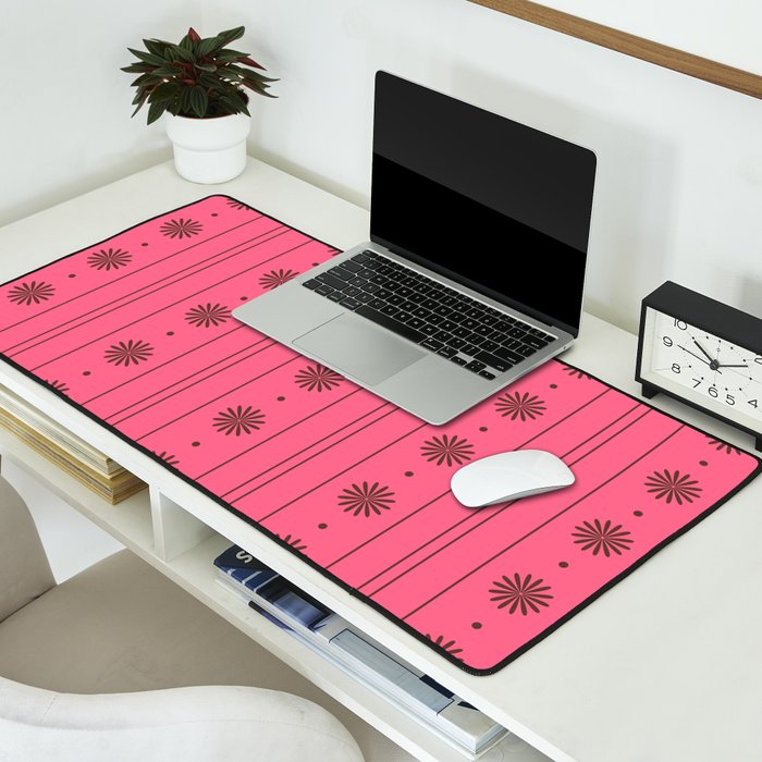 Daisy Stripes Eclectic Cottage Pattern Pink and Brown Desk Mat Gallery Image 2