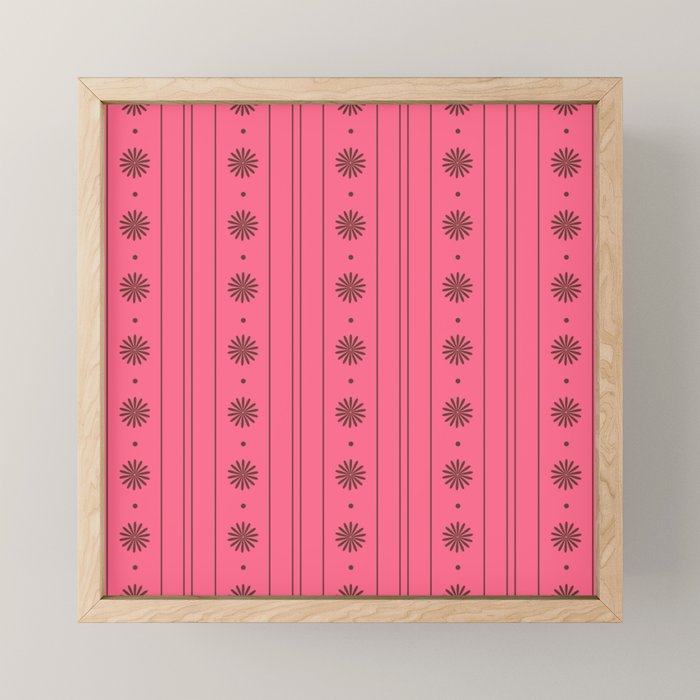 Daisy Stripes Eclectic Cottage Pattern Pink and Brown Mini Art Print Gallery Image 1