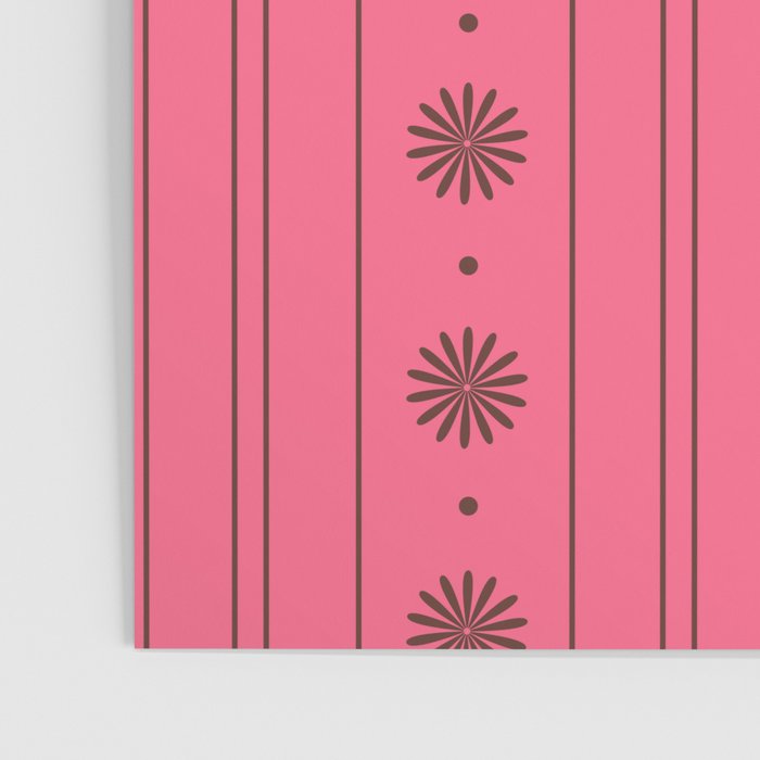 Daisy Stripes Eclectic Cottage Pattern Pink and Brown Poster Gallery Image 3