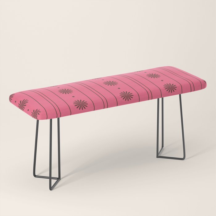 Daisy Stripes Eclectic Cottage Pattern Pink and Brown Bench Gallery Image 1