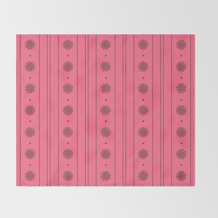 Daisy Stripes Eclectic Cottage Pattern Pink and Brown Throw Blanket Gallery Image 2