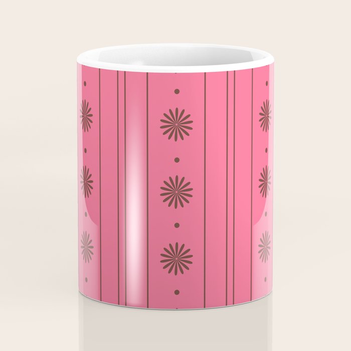 Daisy Stripes Eclectic Cottage Pattern Pink and Brown Coffee Mug Gallery Image 4