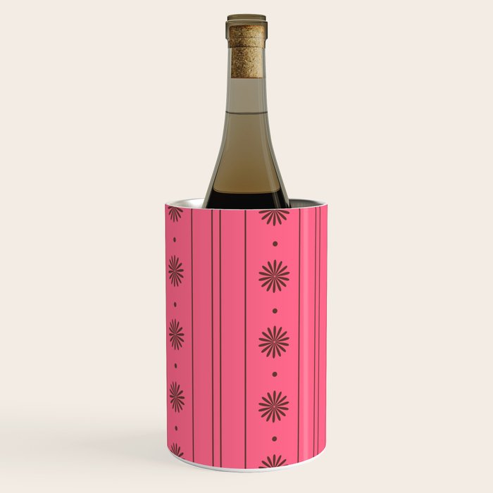 Daisy Stripes Eclectic Cottage Pattern Pink and Brown Wine Chiller Gallery Image 2