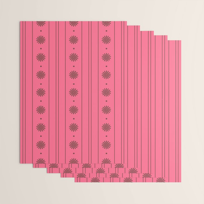Daisy Stripes Eclectic Cottage Pattern Pink and Brown Wrapping Paper Gallery Image 3