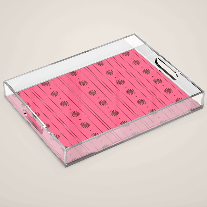 Daisy Stripes Eclectic Cottage Pattern Pink and Brown Acrylic Tray Gallery Image 1