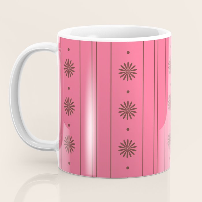 Daisy Stripes Eclectic Cottage Pattern Pink and Brown Coffee Mug Gallery Image 3